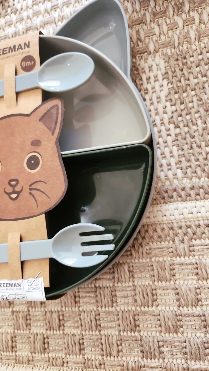 Assiette chat bébé 3 en 1 +6mois Neuf - photo numéro 2