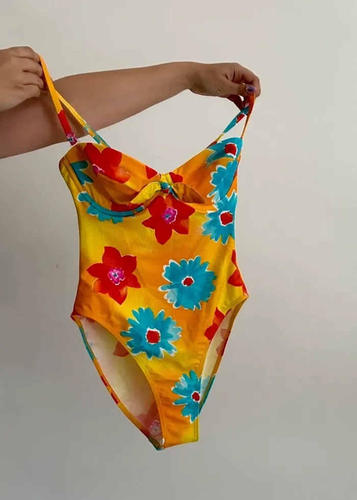 Maillot de bain vintage orange à fleurs taille s - photo numéro 5