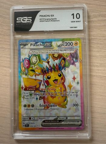 Carte Pokémon Pikachu EX 219/191 Grade 10 SGS - FR