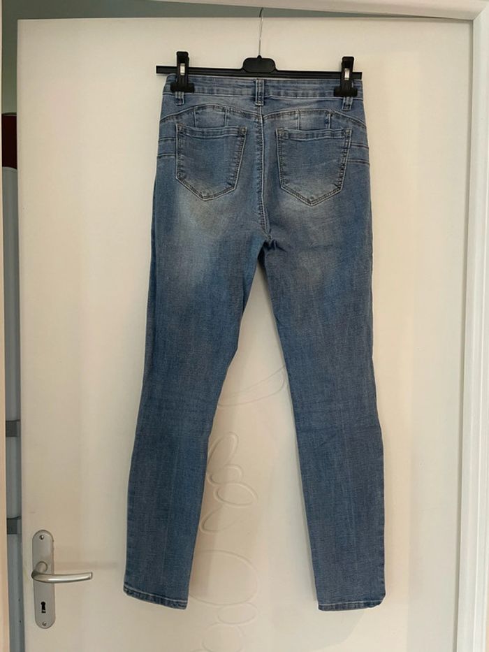 Jean ultra extensible bleu taille haute coupe skinny effet déchiré Miss Bon taille 36 - photo numéro 4
