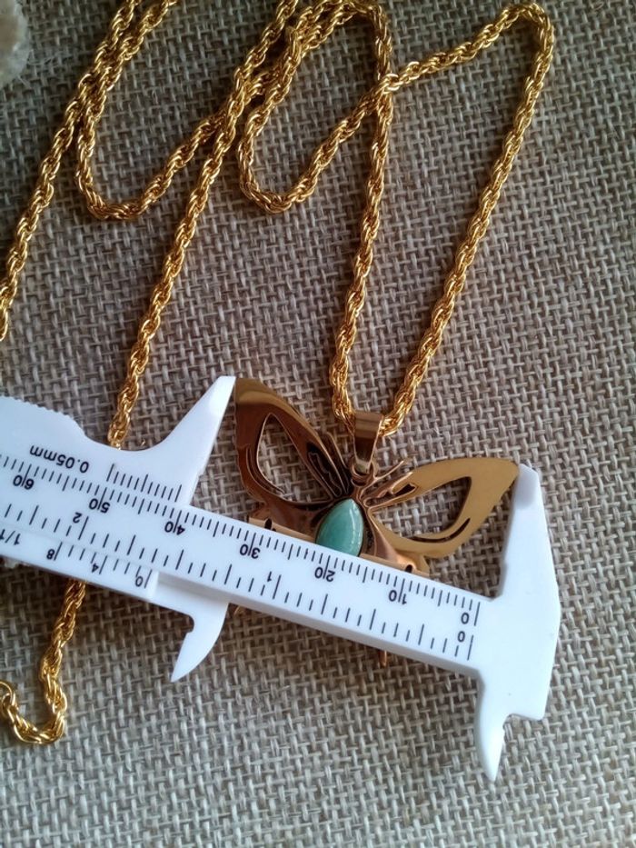 Collier papillon et pierre d'aventurine naturelle - photo numéro 4
