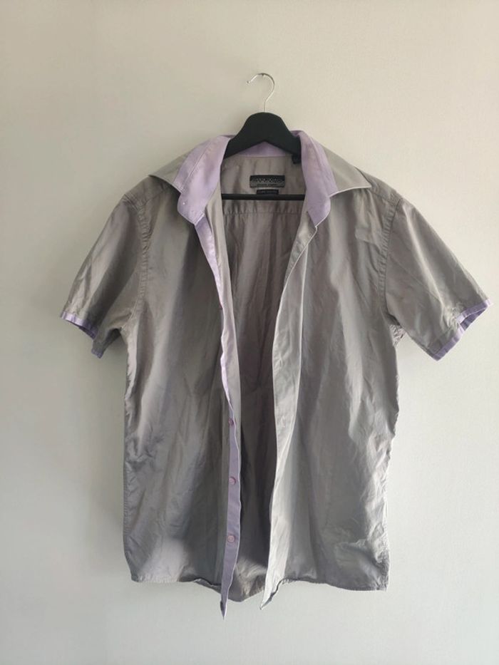 Jolie chemise chemisette homme légère Armand Thiery coupe ajustée taille XL grise et violette - photo numéro 2