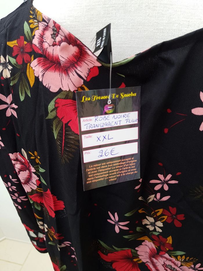 Robe Tunique Noire Imprimé Fleurs Rouge Et Rose - photo numéro 13