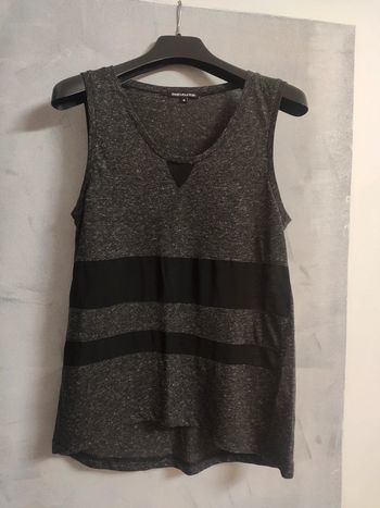 Débardeur gris chiné avec motifs bandes noires à lavant taille M