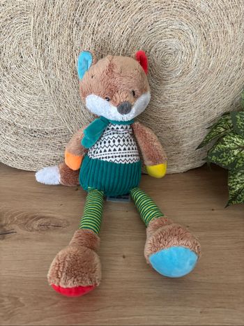 Doudou renard marron vert longues jambes mots d enfants
