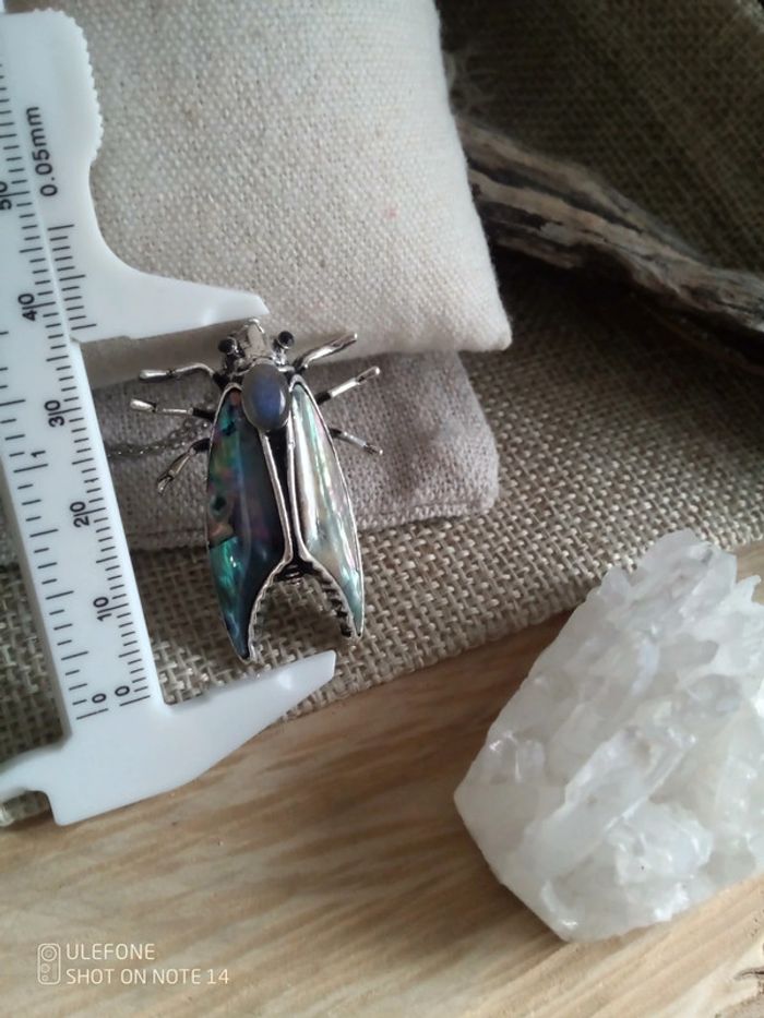 Collier scarabée ormeaux argenté - photo numéro 3