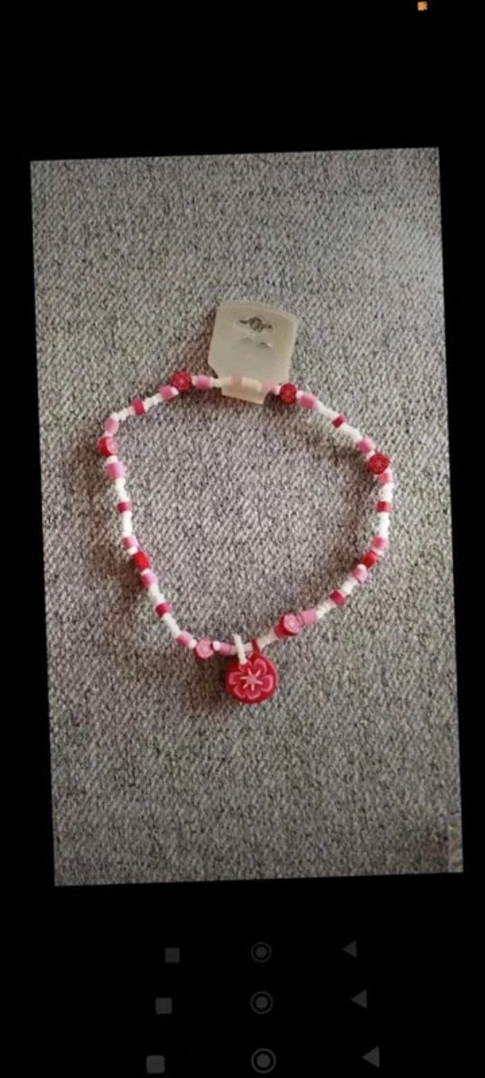 Collier élastique  fleur rose - photo numéro 7