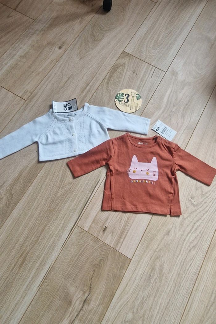Lot de 2 hauts un gilet + haut ML 3 mois Gémo neuf