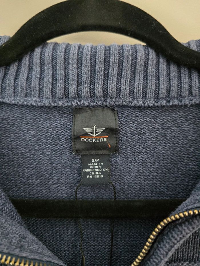 Pull Dockers bleu col montant zippé en maille texturée homme taille S - photo numéro 4