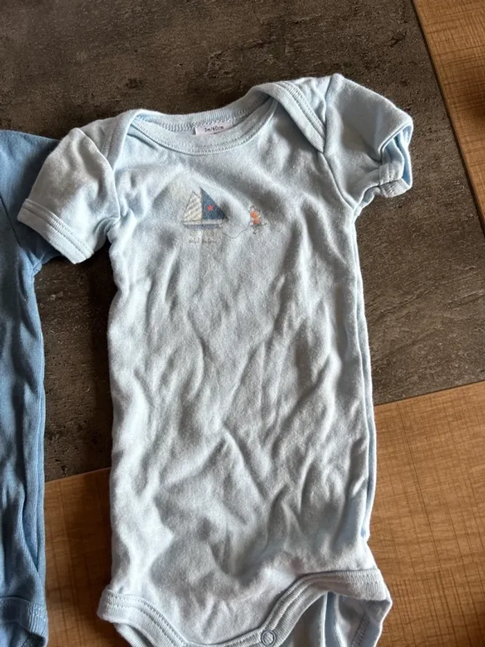 Lot de 2 bodys manches courtes bébé garçon, petit bateau 3 mois - photo numéro 3