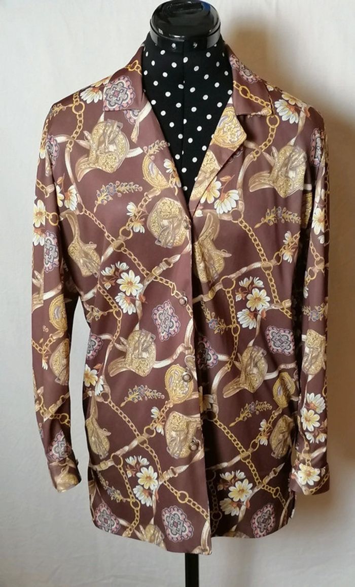 Chemisier bijoux marron doré Taille L Vintage - photo numéro 4