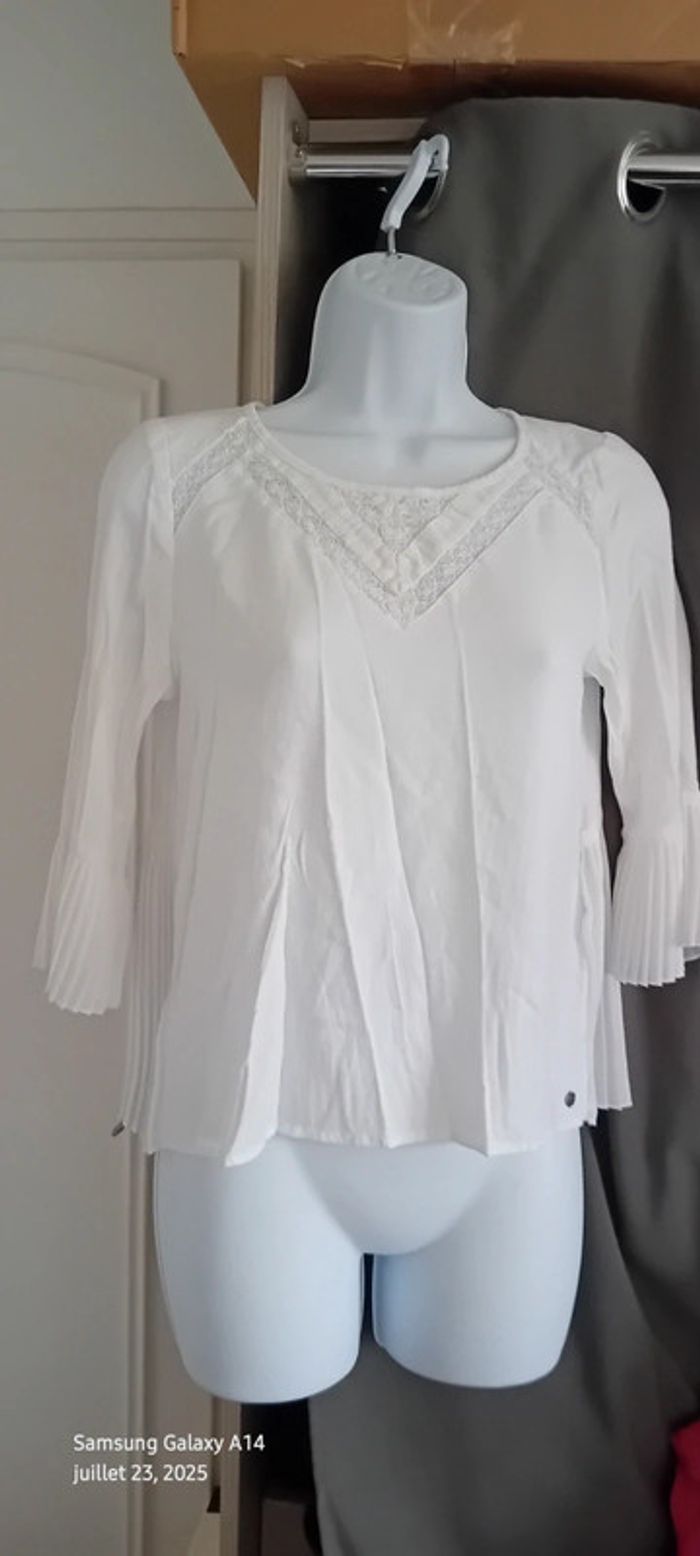 Blouse légère manches pagodes 3/4 avec plis et dentelle blanche femme S bonibo - photo numéro 6