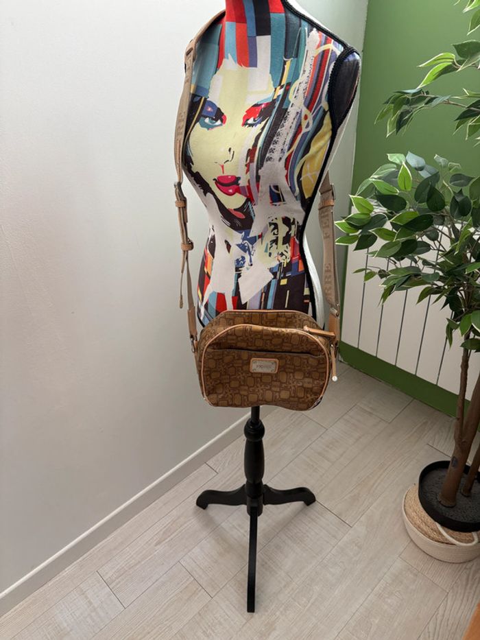 Sac à bandoulière en toile enduite Ferre | Beige et marron | 24 X 20 cm - photo numéro 2