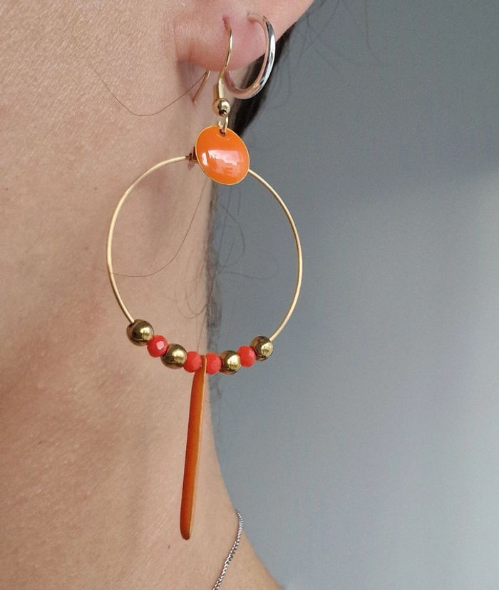 Boucle d'oreille créole orange - photo numéro 2