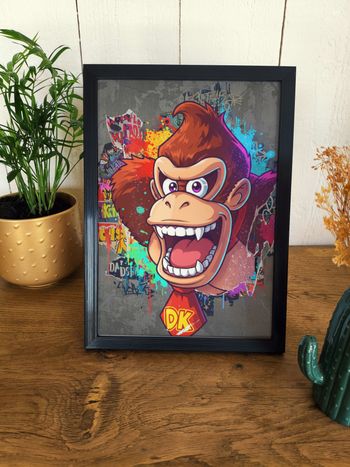 Affiche poster A4 (21×29,7 cm) Donkey Kong Nintendo art mural street art coloré déco gaming