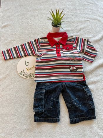 Ensemble jean polo rayé rouge