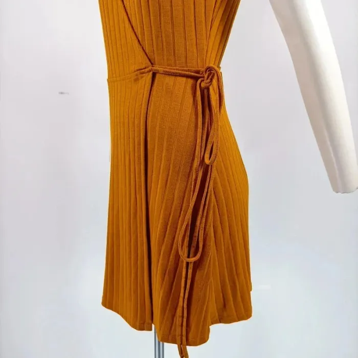 robe portefeuille jaune moutarde trafaluc - cache coeur cotelée - taille S - A312 - photo numéro 6