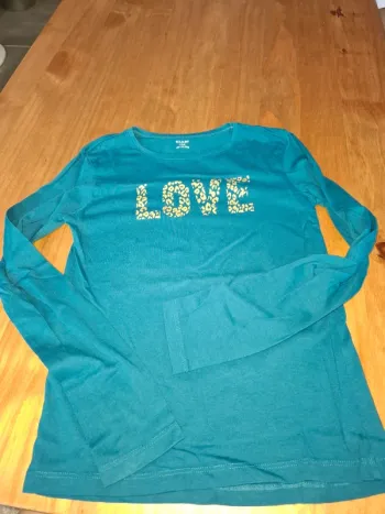 T-shirt manches longues bleu vert Kiabi 10 ans