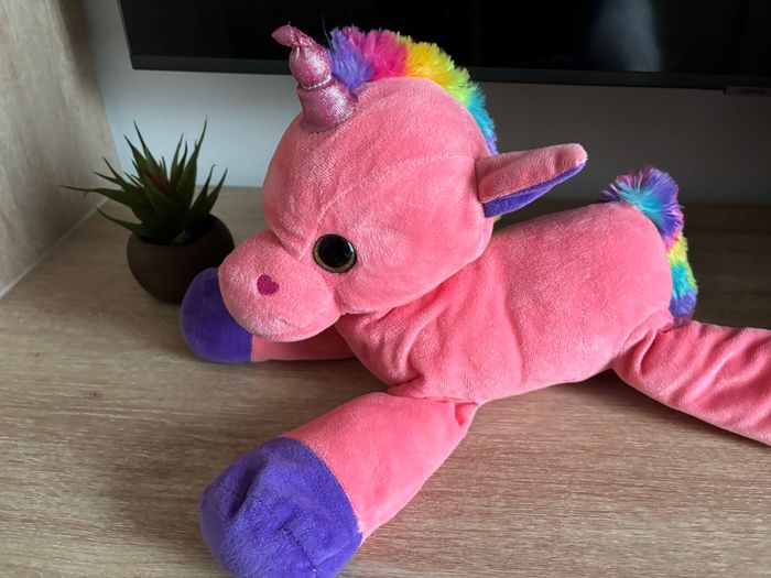 Peluche rose fluo licorne arc en ciel - photo numéro 3