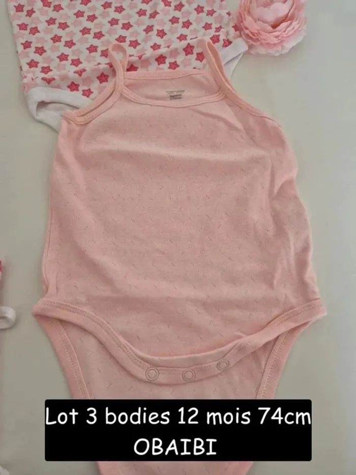 Collection 2025 🌸 3 bodies bretelles été Obaibi , Parfait état 🌸 12 mois 74 cm - photo numéro 5