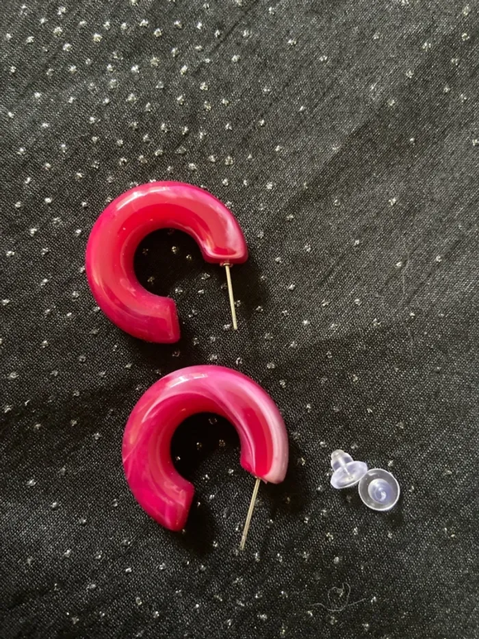 Boucles d'oreilles roses 25mm - photo numéro 2