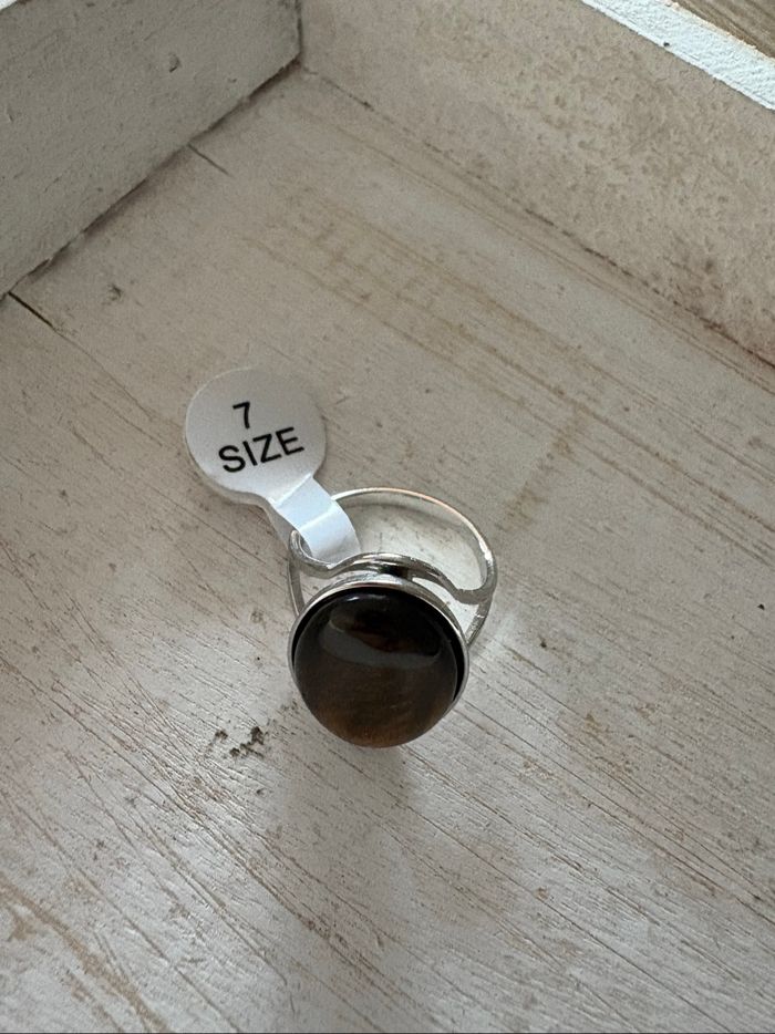 Bague argentée et marron T 7 - photo numéro 3