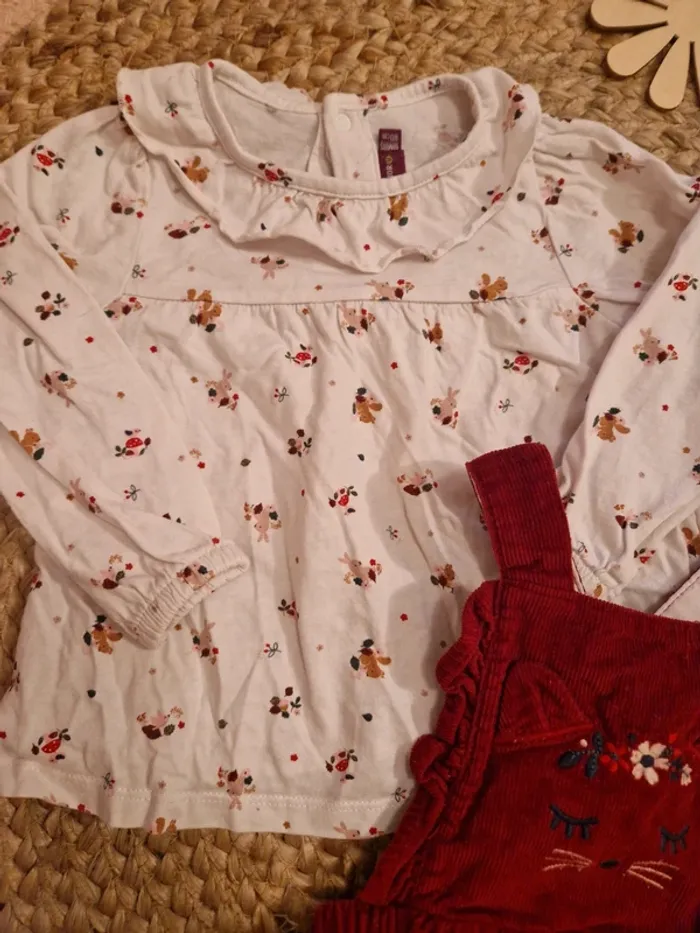 Ensemble blouse et barboteuse rouge en velours sergent major bébé fille 18 mois - photo numéro 2