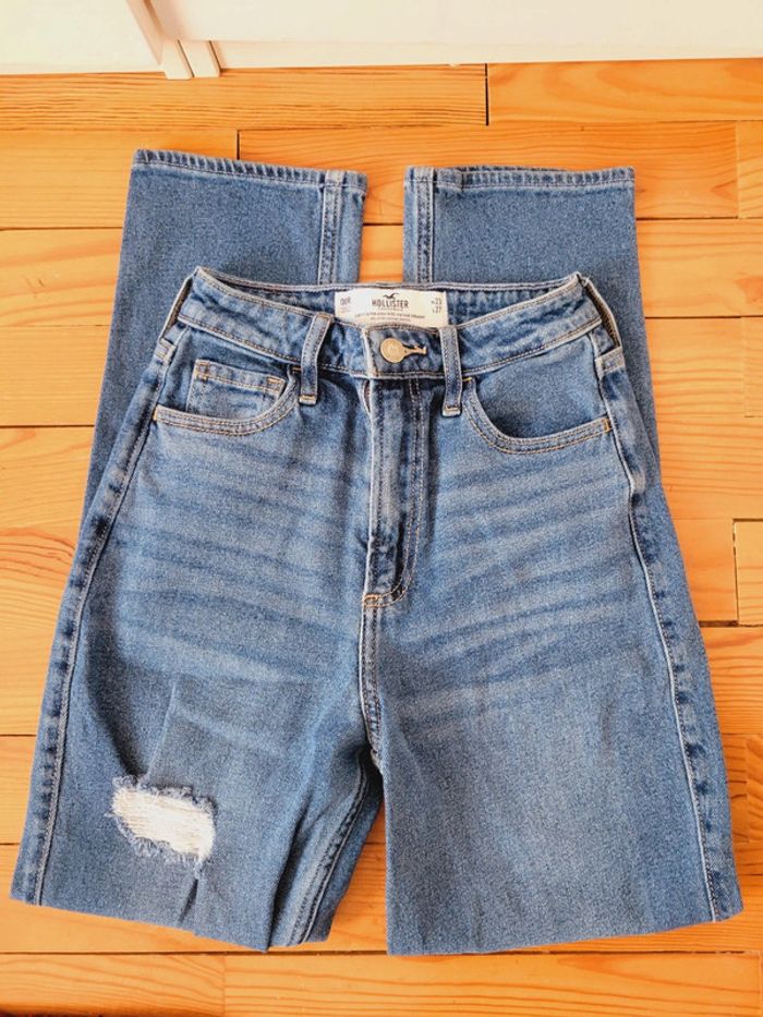 Jeans pantalon femme bleu Hollister destroy troué taille XXS 32