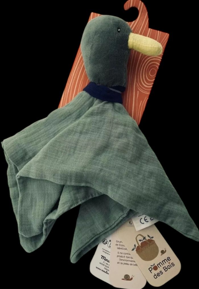 ❤️ Doudou Plat Mouchoir Canard Pomme Des Bois Moulin Roty Vert