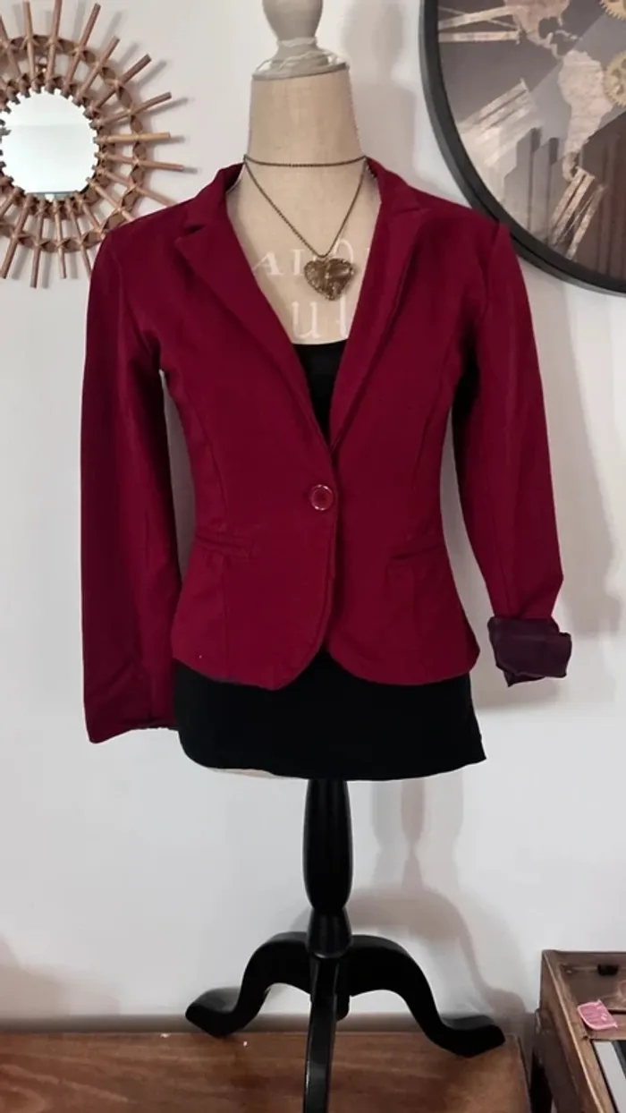 💕 blazer bordeaux cintré en tissus taille 36 s #madeinitaly - photo numéro 2