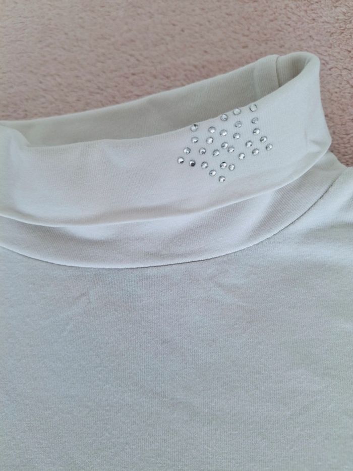 T-shirt 3 ans manches longues blanc col montant étoile strass - photo numéro 2