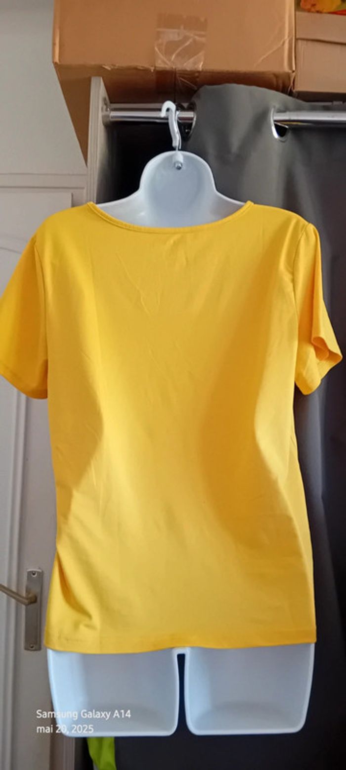 Tee-shirt fluide basique col en V jaune femme XL shein - photo numéro 4