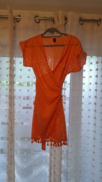Kimono de plage orange à fermeture portefeuille