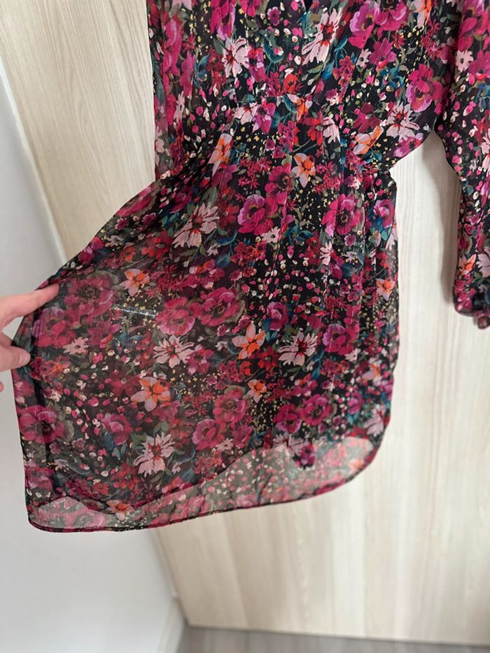 Robe courte fleurie manches longues rose taille 36 Naf Naf - photo numéro 3