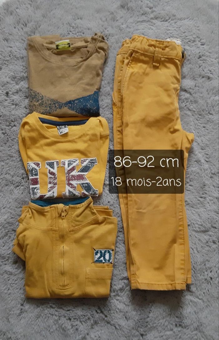 Lot assorti jaune moutarde pantalon et t-shirt manches longues H&M Vert Baudet TAO 18 mois-2 ans