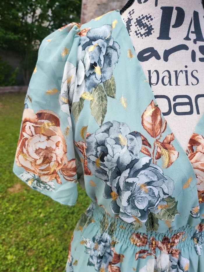 Robe fluide légère floral dorée mariage témoin M L - photo numéro 2