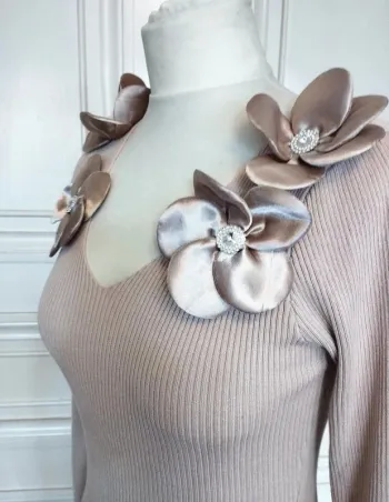 Moocci Top Pull Fleurs Satin Soirée Fêtes TS/M