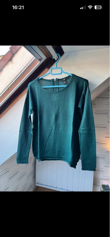 Pull H&M vert sapin taille XS / 34 col rond  14% laine 