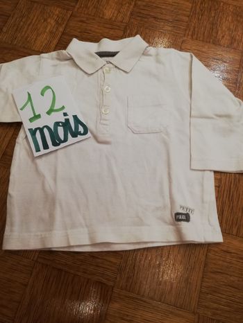Polo manche longue garçon 12 mois blanc petit pirate
