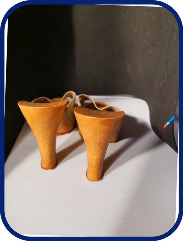 très belle sandale bois véritable cuir vintage taille 40 - photo numéro 15