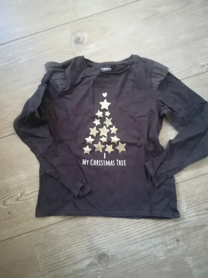 T shirt manche longue Noël fille vertbaudet