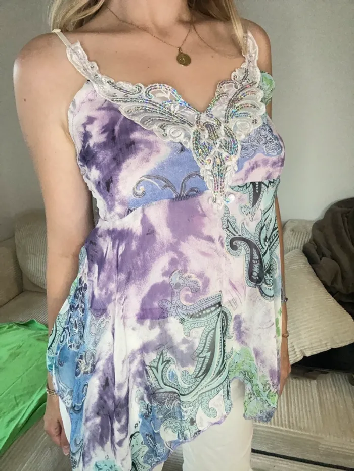 Top Ibiza asymétrique – vert/violet/argenté - photo numéro 3