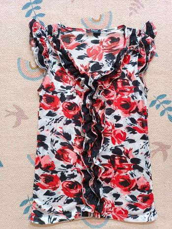 Haut Morgan froufrou rose rouge noir S