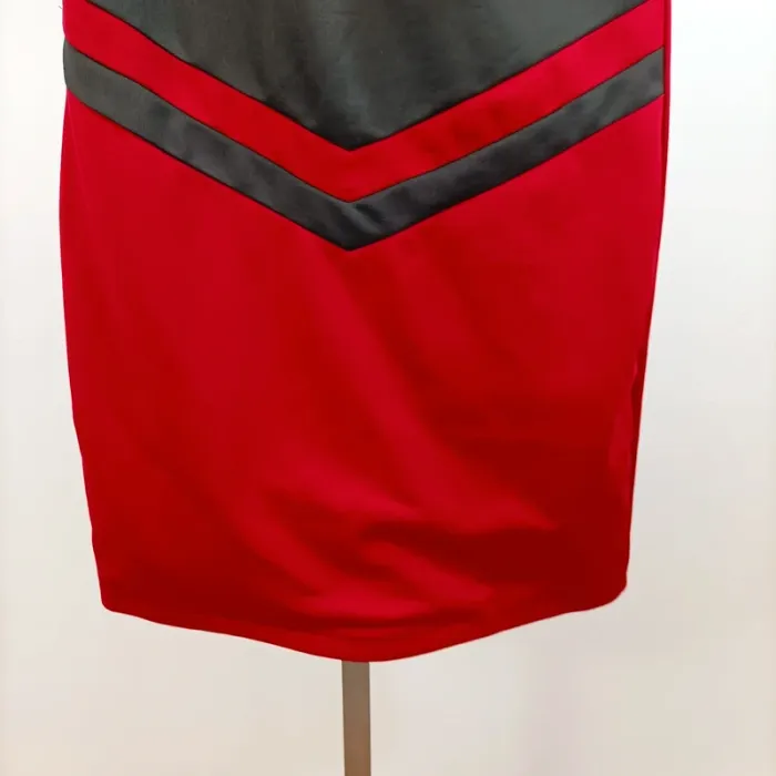 Robe courte sans manches rouge noire L graphique stretch col rond zip dos cintrée Ethina A1357 - photo numéro 4