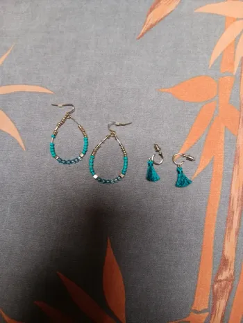 Lot de 2 paires boucles d'oreilles turquoise