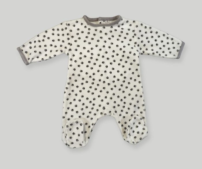 Pyjama dors-bien grenouillère velours blanc gris noir pattes empreintes Tex 0 mois 50 cm garçon - photo numéro 2