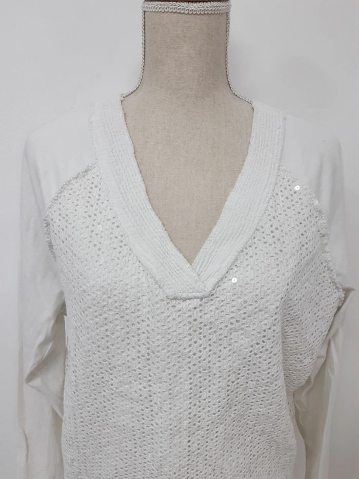 Pull blanc avec sequins One - photo numéro 2