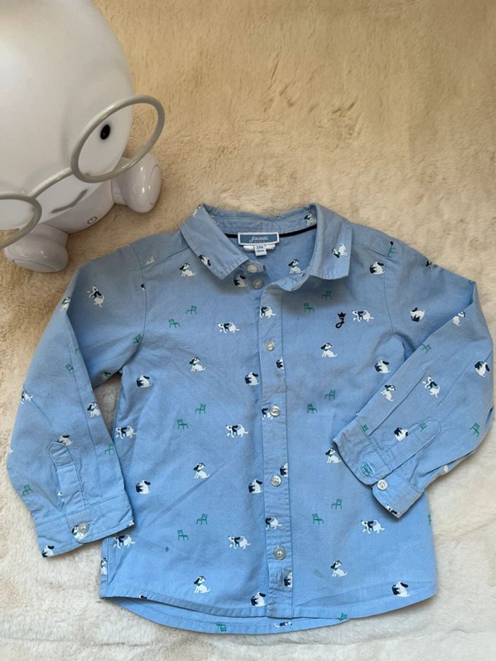 Chemise bleu manche longue motif chien Jacadi - taille 24 mois
