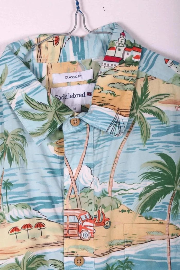 Chemise Hawaïenne vintage 90's en coton motif îles et palmiers (#250019) - photo numéro 5