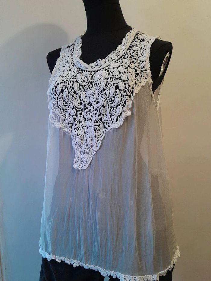 Débardeur transparent blanc avec broderie taille M L - photo numéro 8
